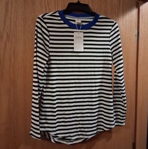 besshopie long sleeve striped shirt sz small, stretch, 17 armpit to armpit